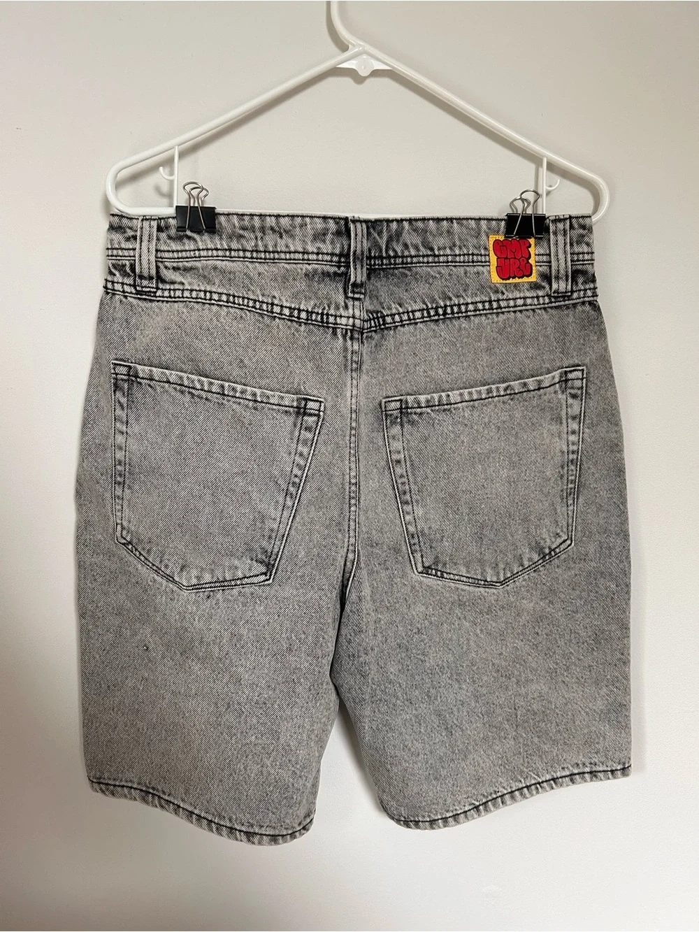 Empyre Grey Acid-Wash Denim Shorts with Logo - Picture 2 of 2